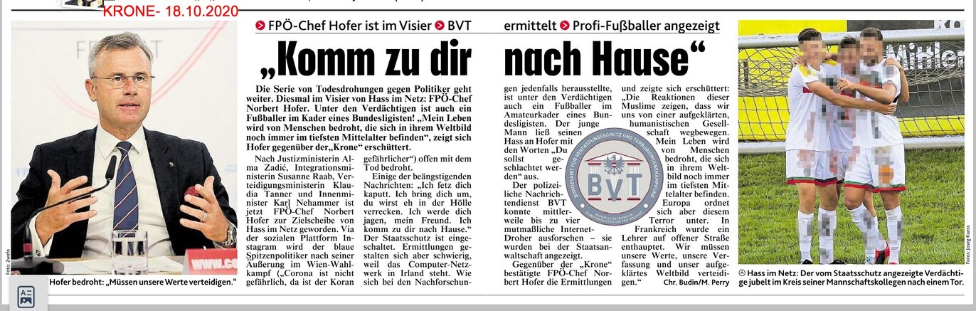 20201018 Wien Hofer erhält Todesdrohungen von Muslimen - BVT hat Fussballer im Amateurkader ermittelt.jpg