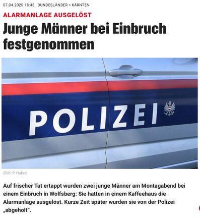 20200407 Wolfsberg 2 Männer bei Kaffeehaus-Einbruch von Alarmanlage gemeldet und von Polizei verhaftet.jpg